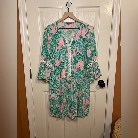 Lilly Pulitzer Hollie Tunic Dress in Pink Blossom Suite Views Size Large - Picture 2 of 10